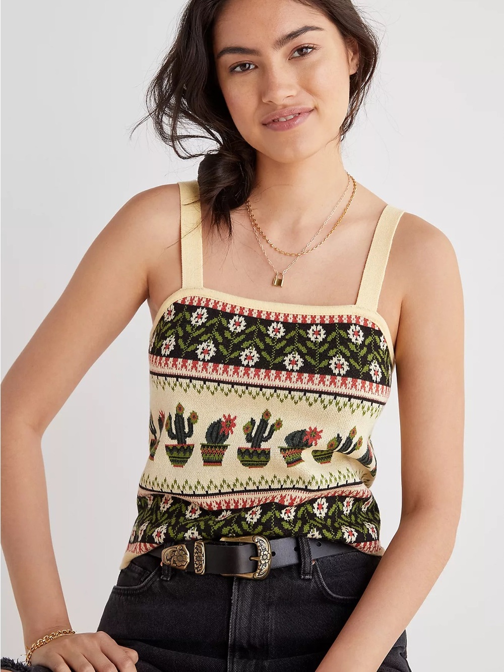 Pilcro Anthropologie Cactus Fair Isle Knit Cropped Tank Top Size XL NWT $68